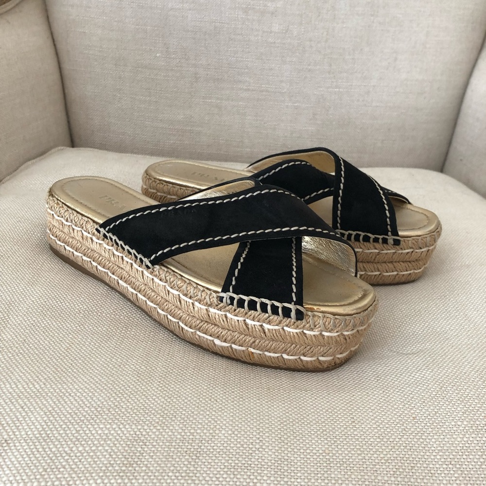 Prada Flatform Espadrille Sandals Black 9 1/2